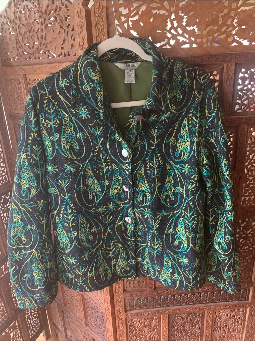 Stonebridge Embroidered Black & Green Paisley Jacket -